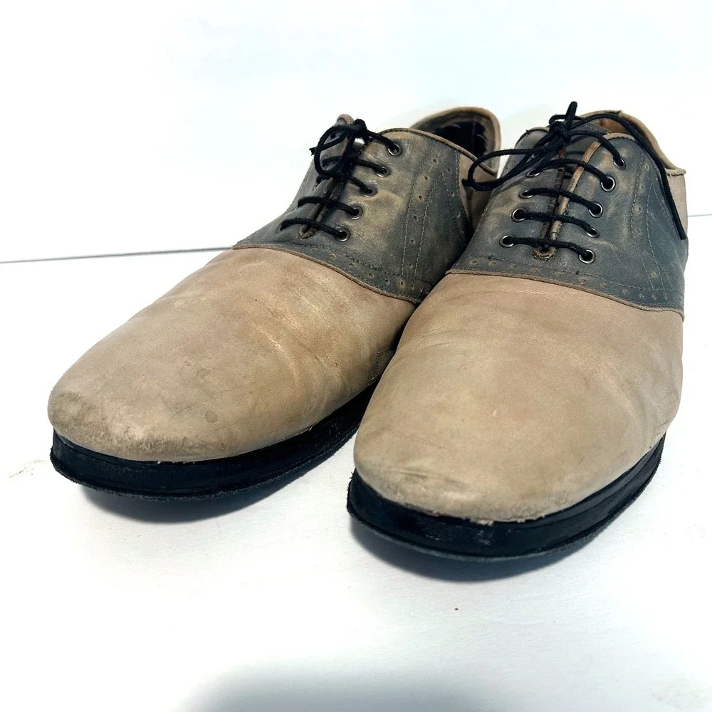 Bed Stu Gumlite Saddle Oxford Shoes Mens Tan Blue Leather Dress Shoe Preppy